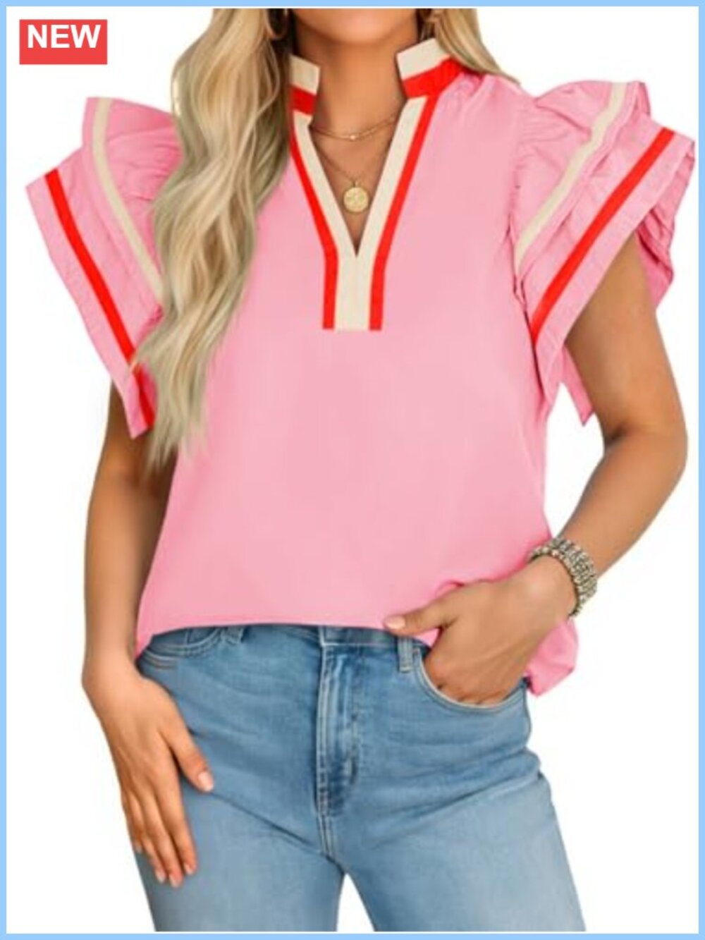Womens Ruffle Cap Sleeve V Neck Blouse Cotton Loose Fit Summer Top